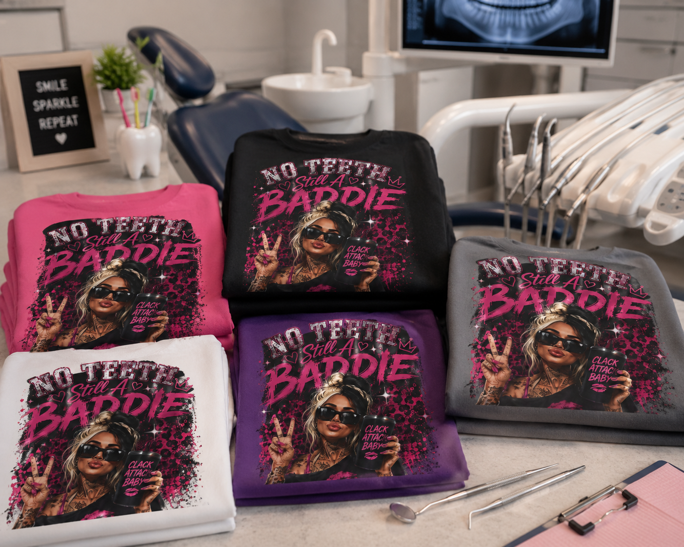 No Teeth Still A Baddie Clack Attack T-Shirt