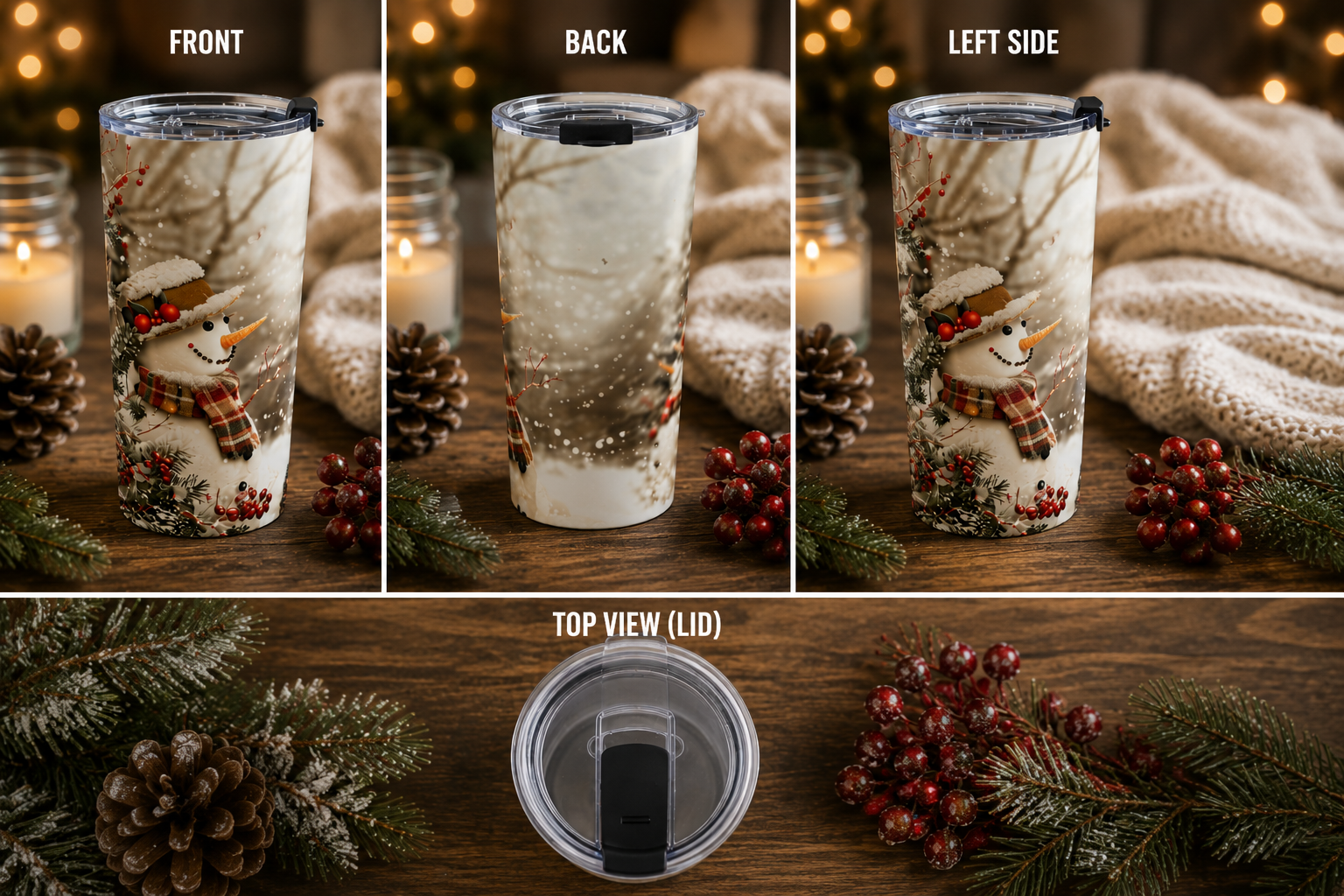 Winter Snowy Red Berries Stainless Tumbler