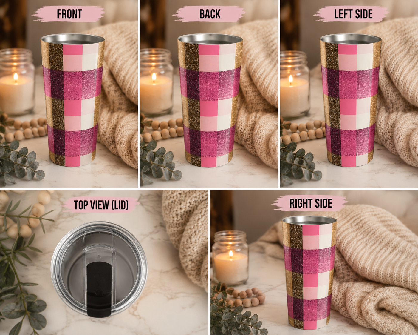 Pink Buffalo Plaid Checkered Tumbler