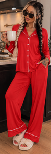 Red Womens Button Down Pajama Set