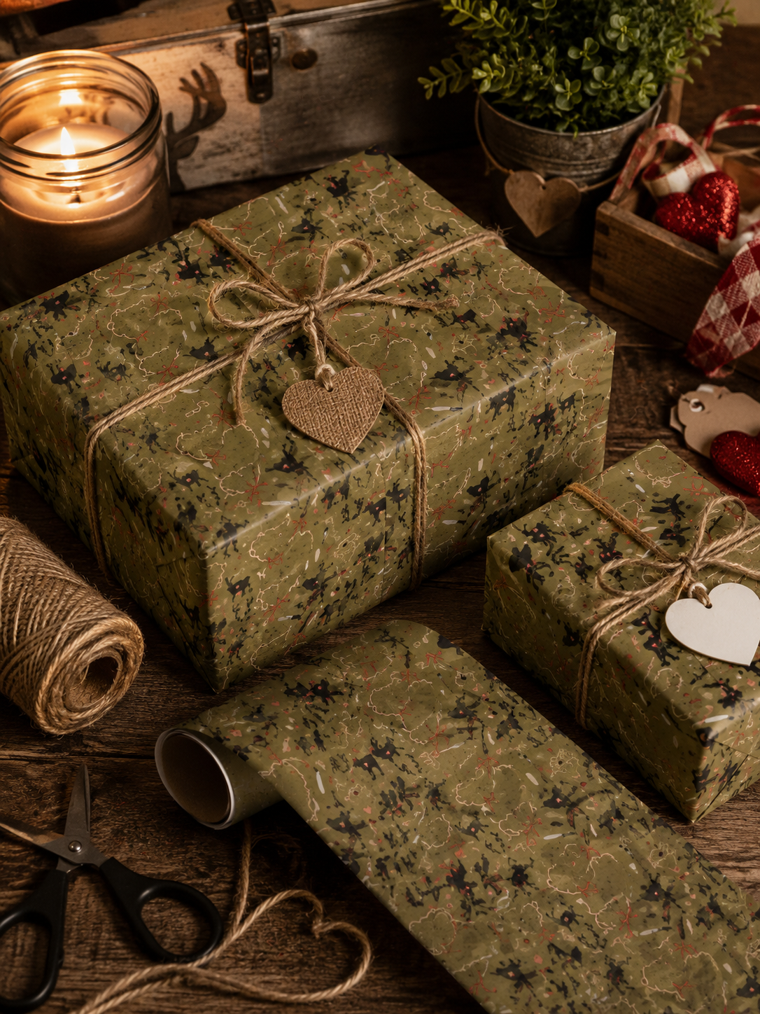 Vintage Camo Valentines Wrapping Paper