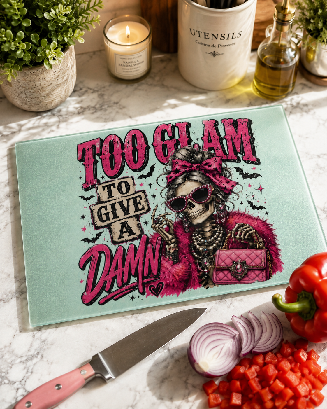 To Glam To Give A Damn Glass Cutting Board