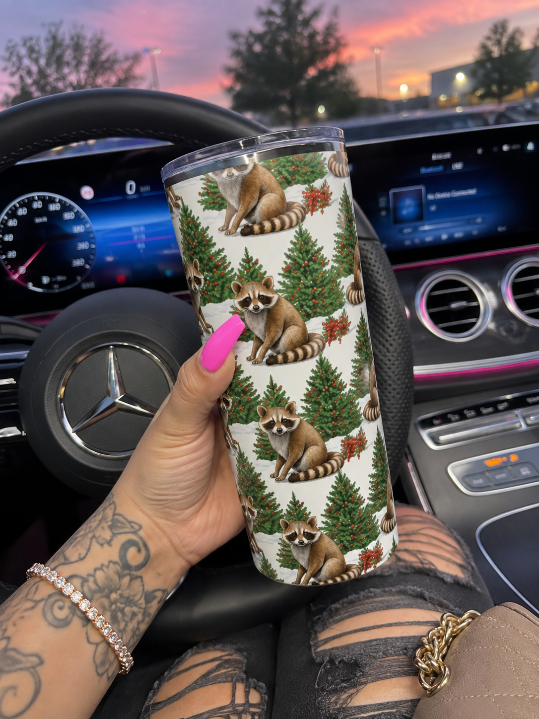 Raccoon Christmas Tree Tumbler