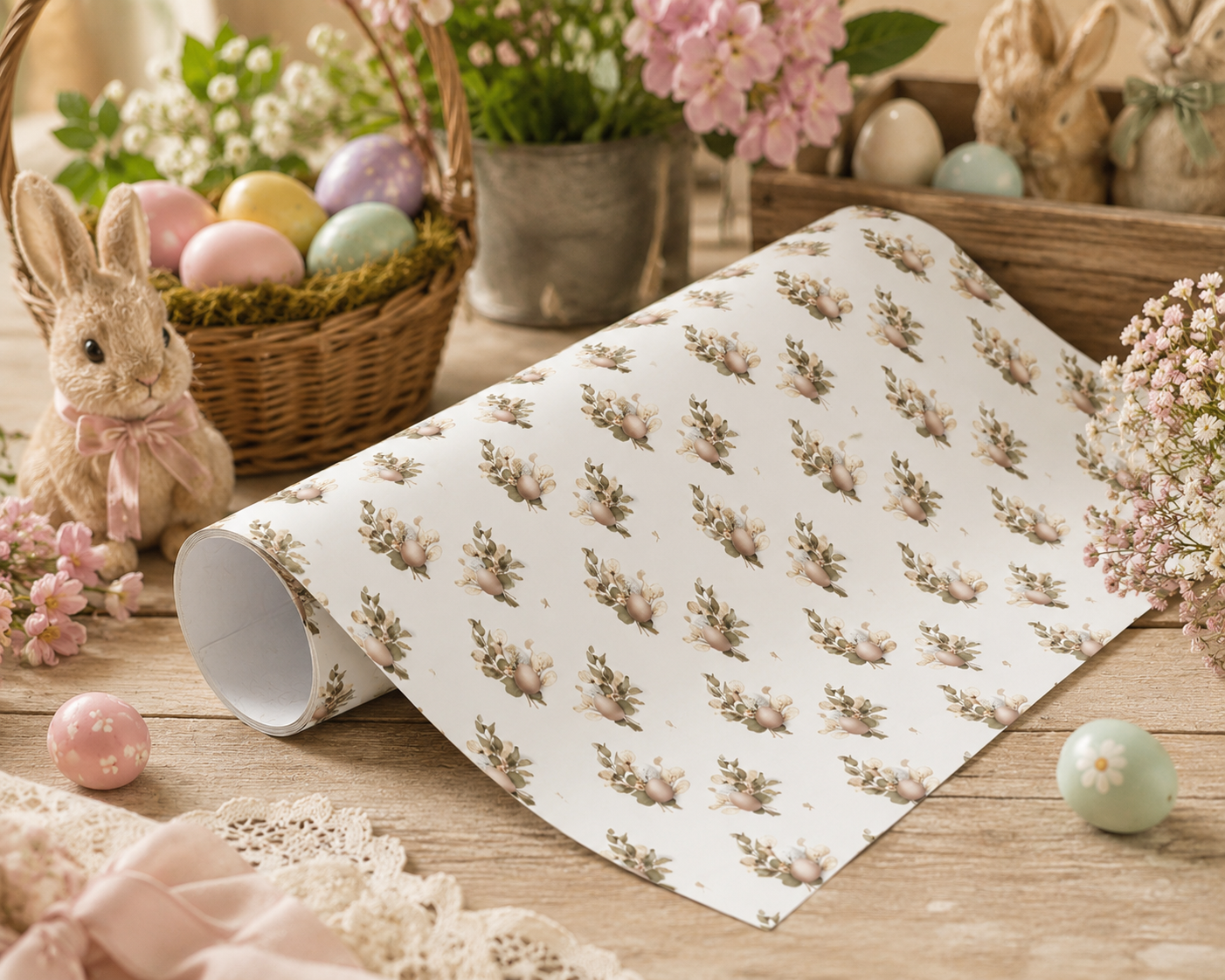 Neutral Floral Easter Wrapping Paper
