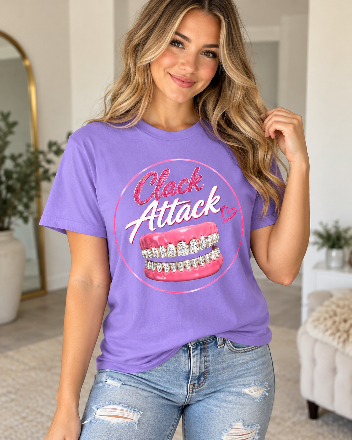 Clack Attack Blingy Denture T-shirt