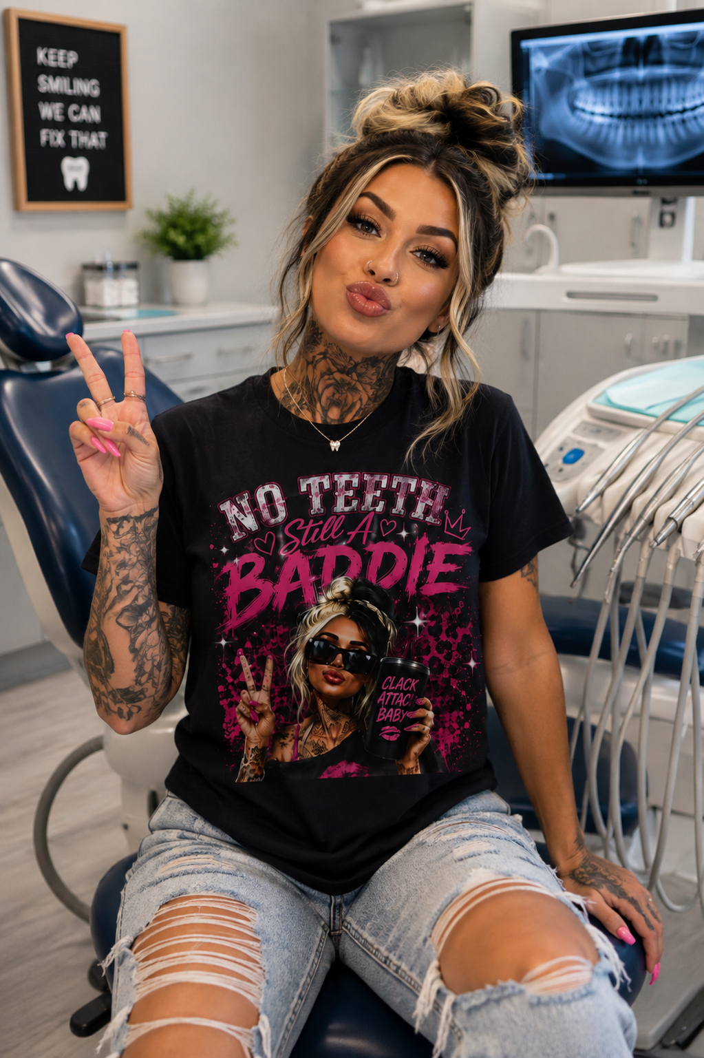 No Teeth Still A Baddie Clack Attack T-Shirt
