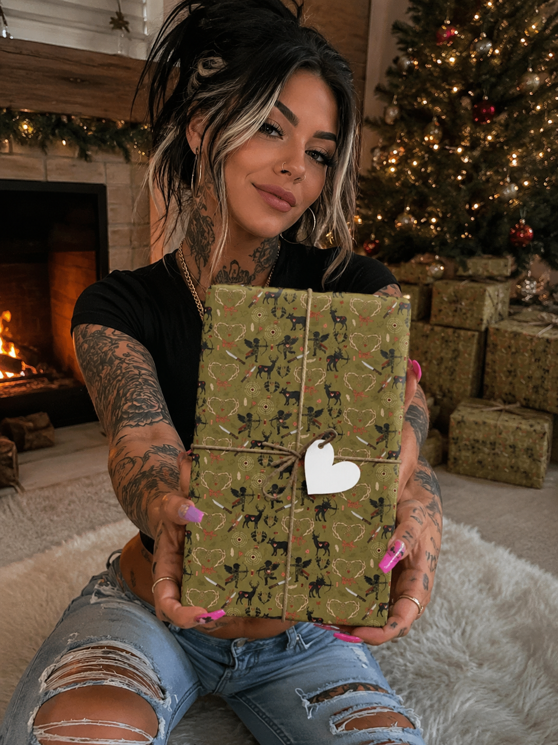 Vintage Camo Valentines Wrapping Paper