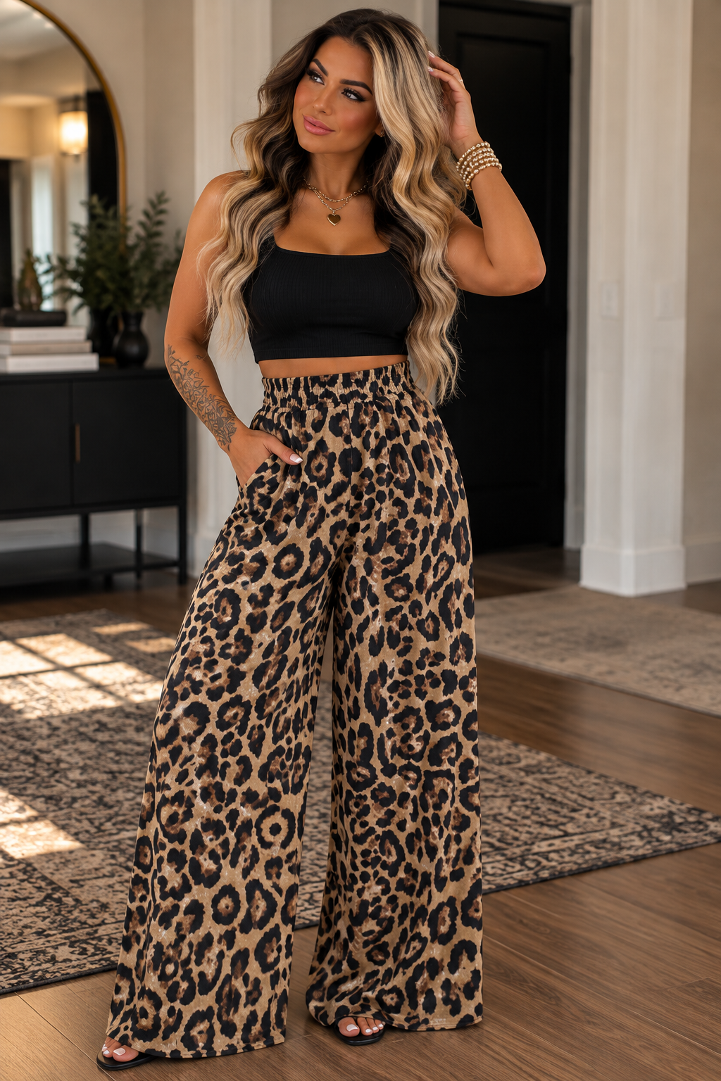 Leopard High Waist Wide Leg Pants